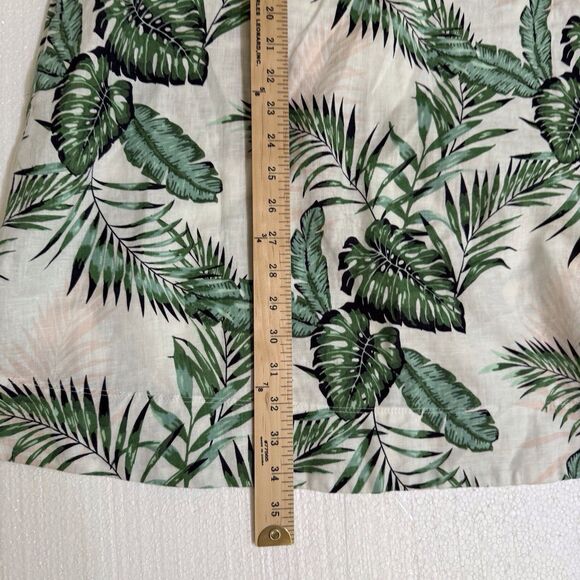 C &C California Linen Dress Womens‎ Small Green And White Leaf Pockets Swing - Picture 7 of 16